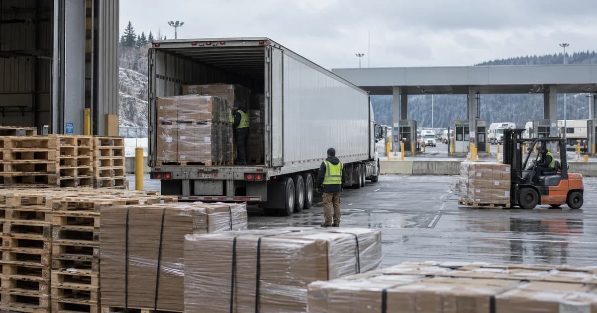 Industrial packaging staged at a cross-border freight yard.